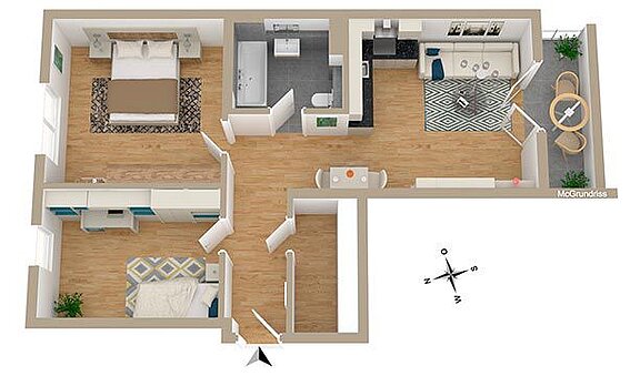 Neubauprojekt Eitelstraße Grundriss 3-Zimmer-Wohnung