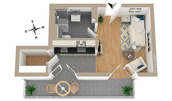 Neubauprojekt Eitelstraße Grundriss 1-Zimmer-Wohnung