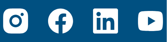 Ein Kamerasymbol für Instagram, ein kleines f für Facebook, die Buchstaben i und n für Linkedin, ein Play-Symbol für YouTube