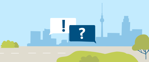 Illustration with 2 speech bubbles with an exclamation mark and a question mark